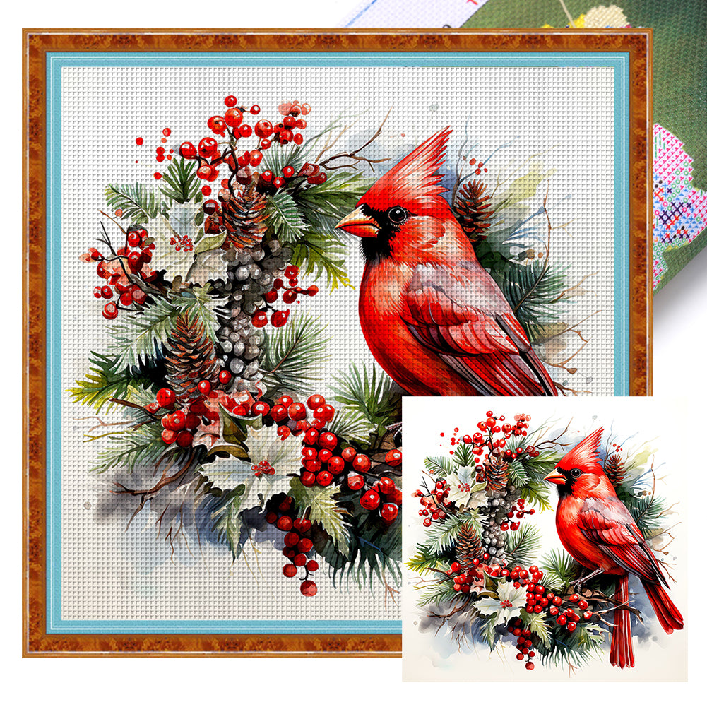 Cardinal Wreath - 18CT Stamped Cross Stitch 30*30CM