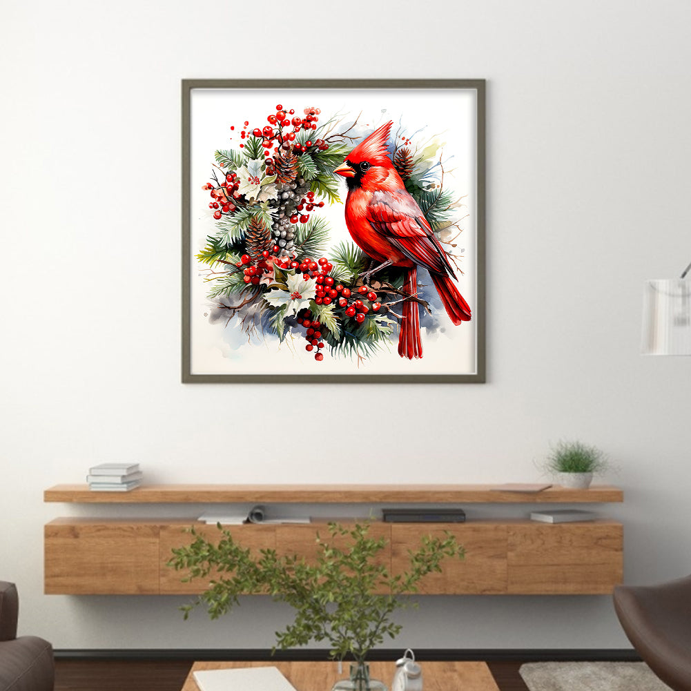 Cardinal Wreath - 18CT Stamped Cross Stitch 30*30CM