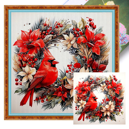 Cardinal Wreath - 18CT Stamped Cross Stitch 30*30CM