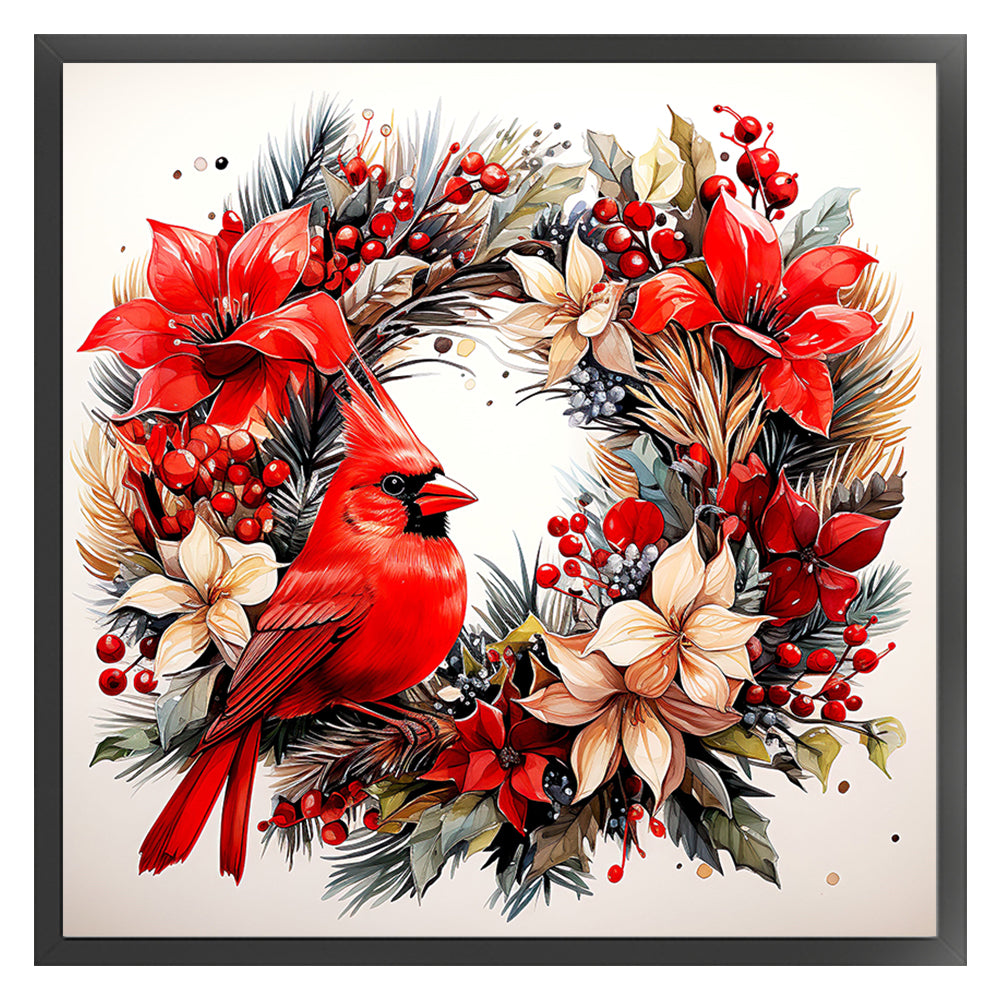 Cardinal Wreath - 18CT Stamped Cross Stitch 30*30CM