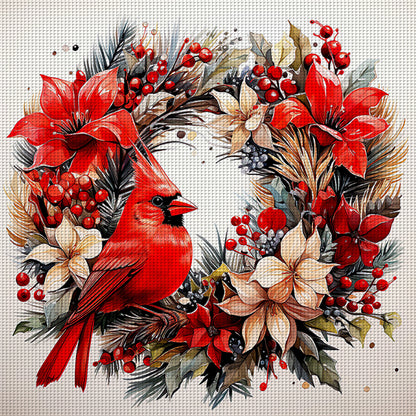 Cardinal Wreath - 18CT Stamped Cross Stitch 30*30CM