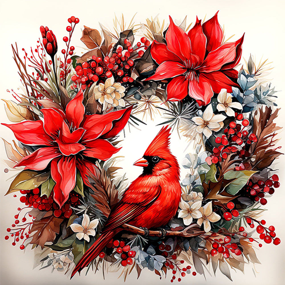 Cardinal Wreath - 18CT Stamped Cross Stitch 30*30CM