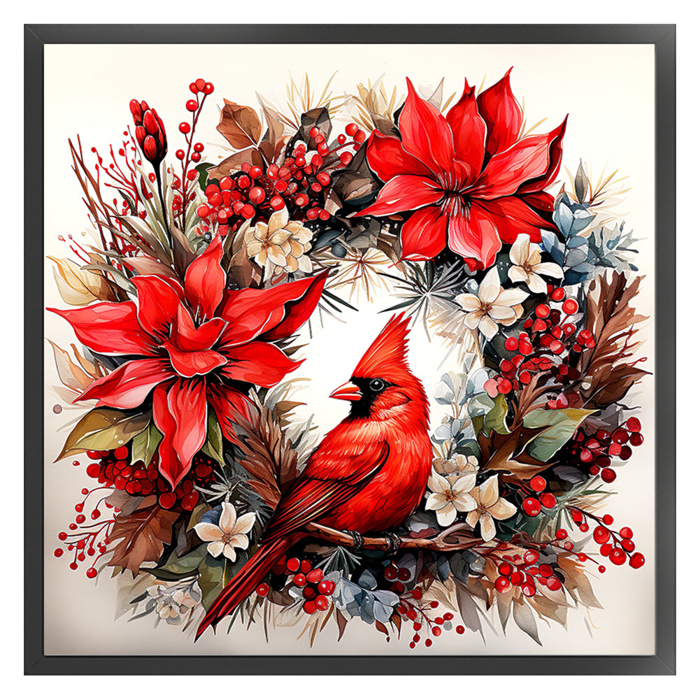 Cardinal Wreath - 18CT Stamped Cross Stitch 30*30CM