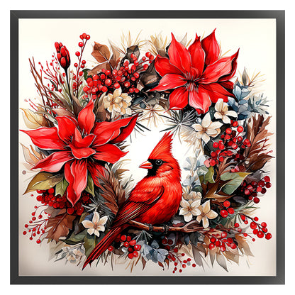 Cardinal Wreath - 18CT Stamped Cross Stitch 30*30CM