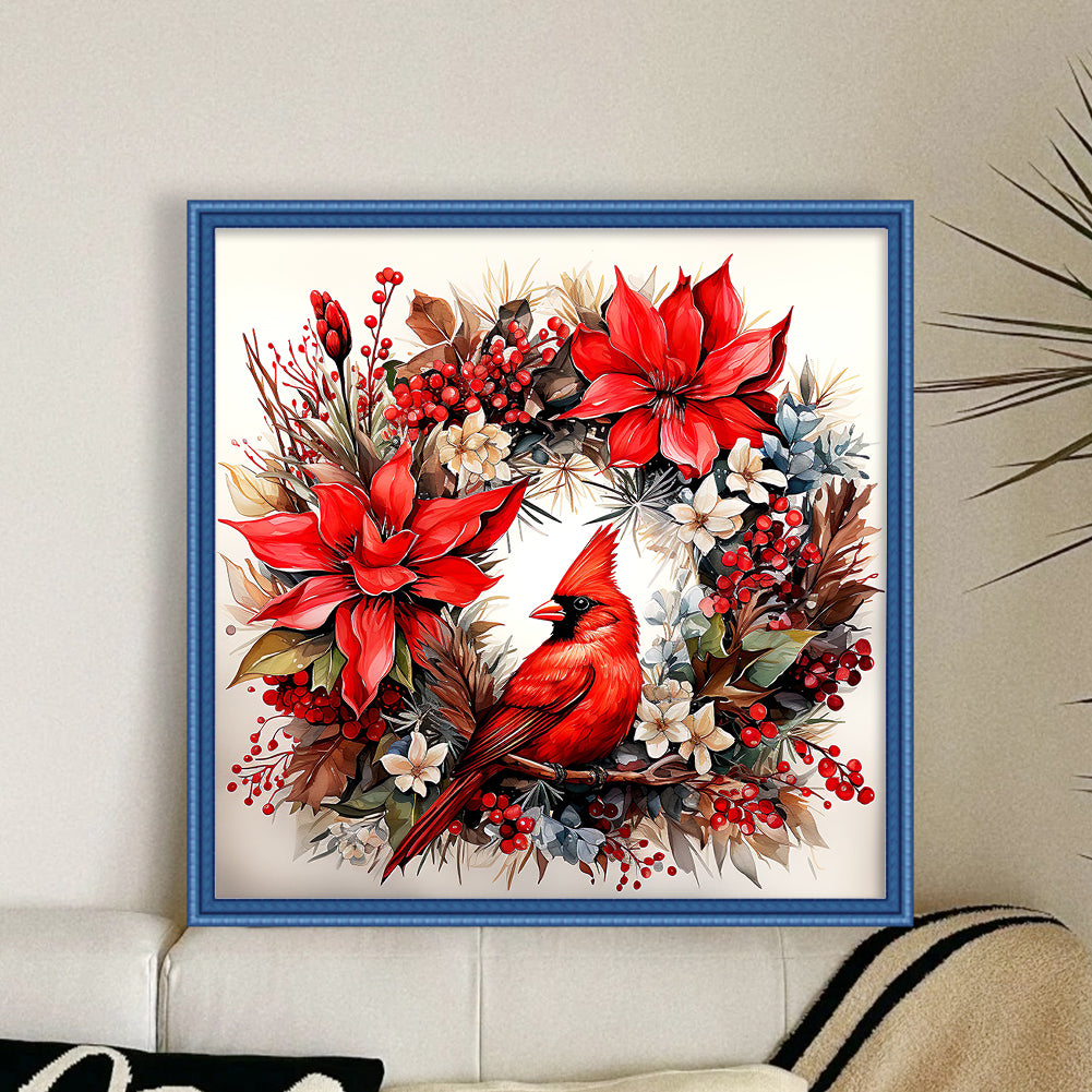 Cardinal Wreath - 18CT Stamped Cross Stitch 30*30CM