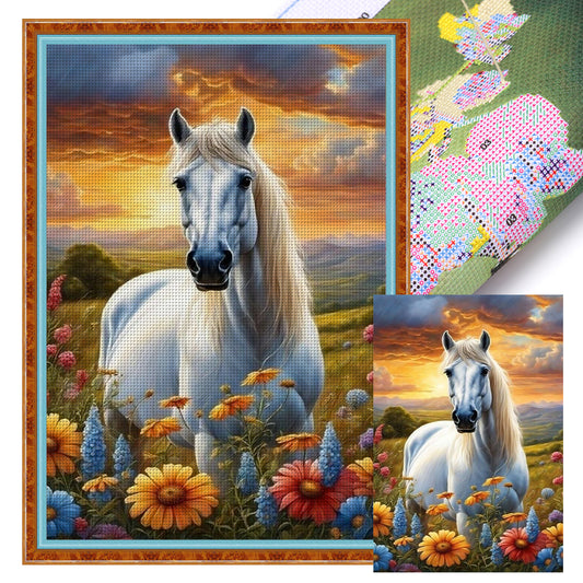 Flowers And Horses - 11CT Stamped Cross Stitch 40*60CM