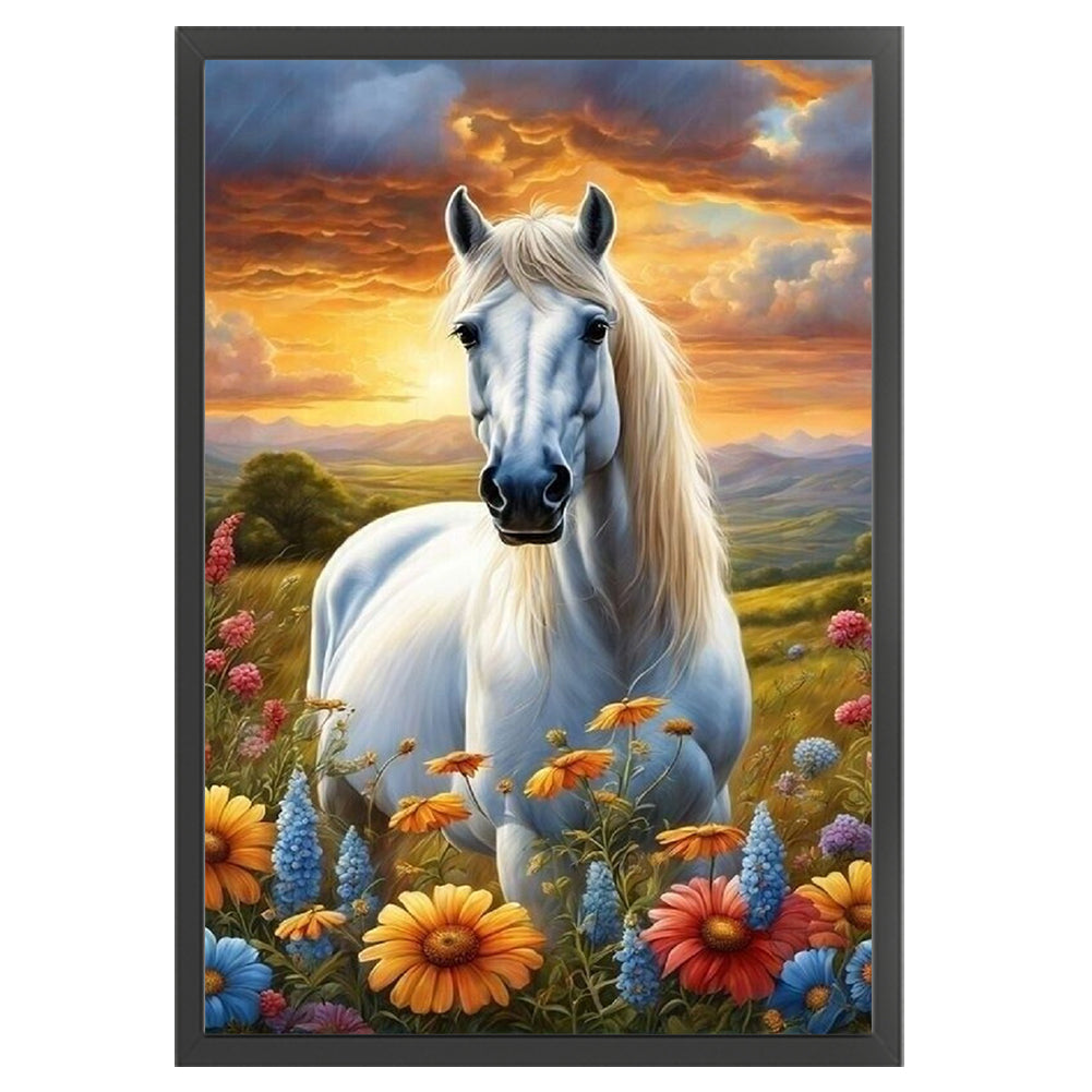 Flowers And Horses - 11CT Stamped Cross Stitch 40*60CM