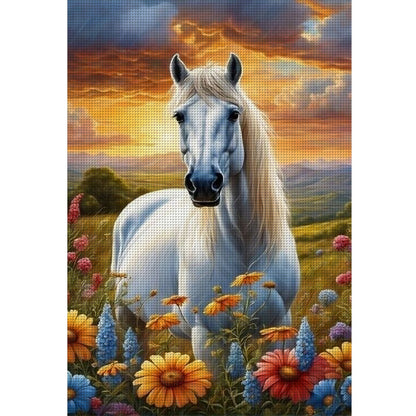 Flowers And Horses - 11CT Stamped Cross Stitch 40*60CM