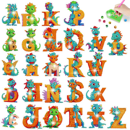 26 PCS Diamond Painting Sticker Gem Sticker for Boy Gift (26 Letter Dinosaur)