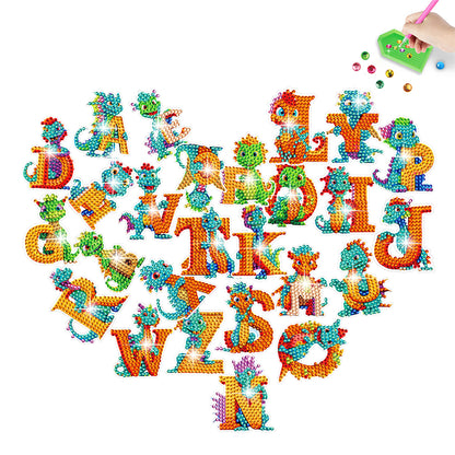 26 PCS Diamond Painting Sticker Gem Sticker for Boy Gift (26 Letter Dinosaur)