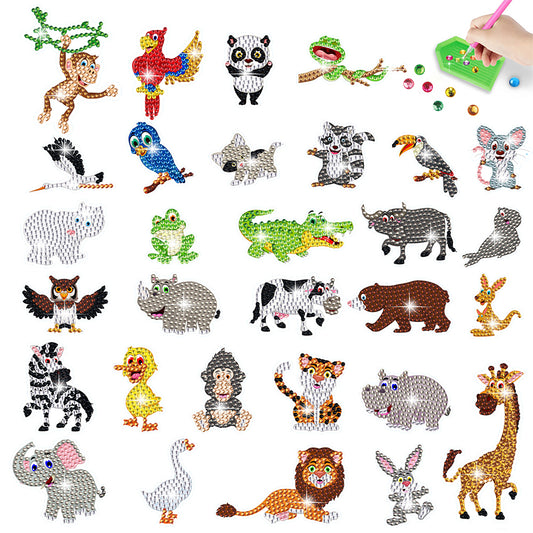 30 PCS Diamond Painting Sticker Gem Sticker for Boy Gift (Frog Parrot Monkey)