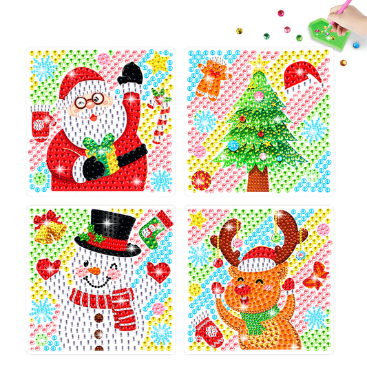 4 PCS Cartoon Diamond Sticker Santa Diamond Painting Sticker for Xmas Home Decor