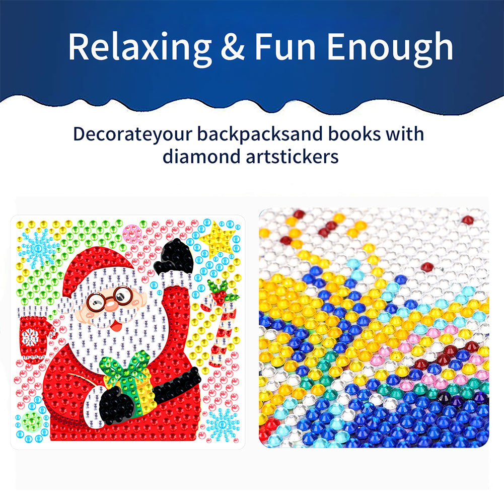 4 PCS Cartoon Diamond Sticker Santa Diamond Painting Sticker for Xmas Home Decor