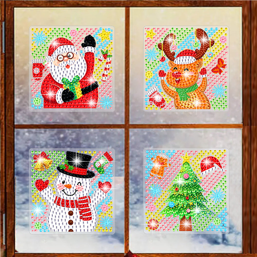 4 PCS Cartoon Diamond Sticker Santa Diamond Painting Sticker for Xmas Home Decor