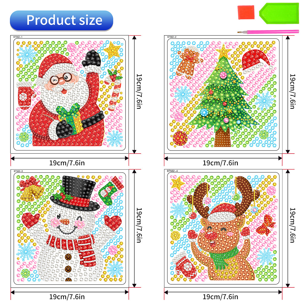 4 PCS Cartoon Diamond Sticker Santa Diamond Painting Sticker for Xmas Home Decor