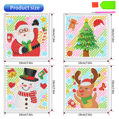 4 PCS Cartoon Diamond Sticker Santa Diamond Painting Sticker for Xmas Home Decor