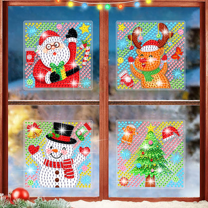 4 PCS Cartoon Diamond Sticker Santa Diamond Painting Sticker for Xmas Home Decor