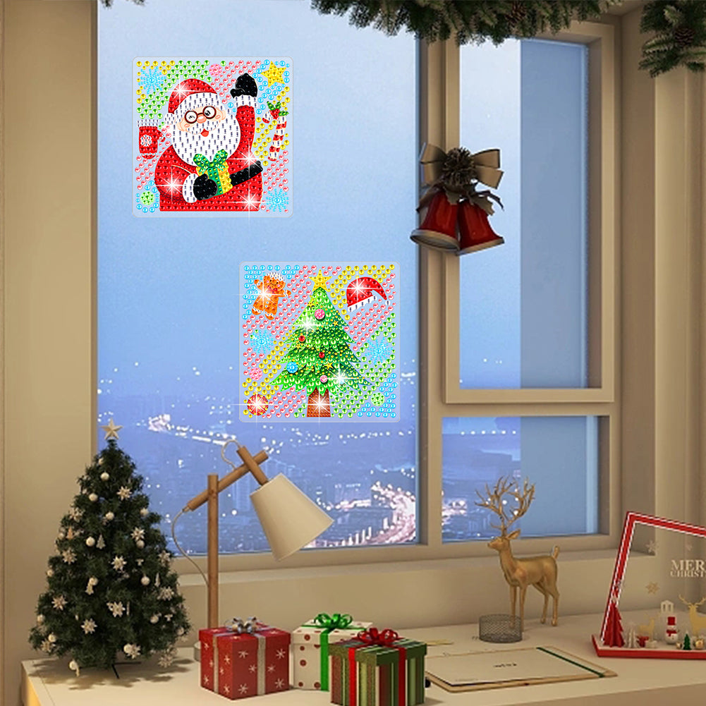 4 PCS Cartoon Diamond Sticker Santa Diamond Painting Sticker for Xmas Home Decor