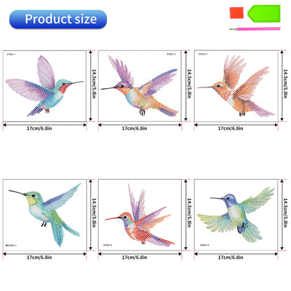 6 PCS Christmas Diamonds Painting Stickers Kit for Boy Girls Gift (Hummingbird)