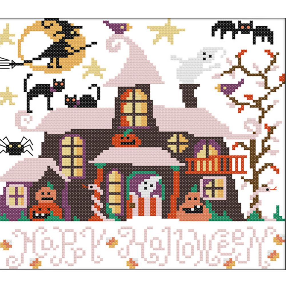 Halloween Cabin - 14CT Stamped Cross Stitch 25*22CM(Joy Sunday)