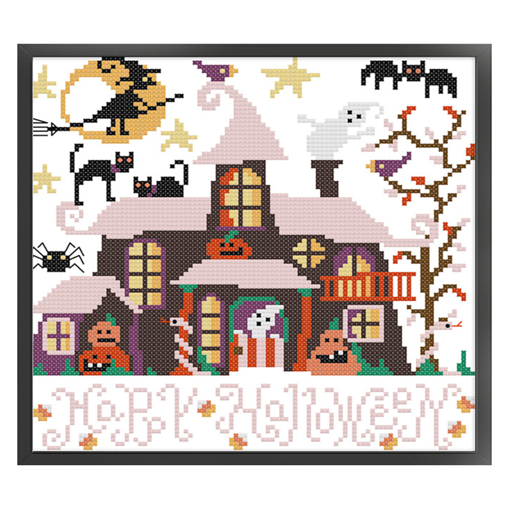 Halloween Cabin - 14CT Stamped Cross Stitch 25*22CM(Joy Sunday)