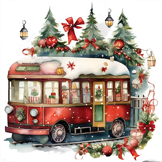 Christmas Bus - Full Round Drill Diamond Painting 30*30CM