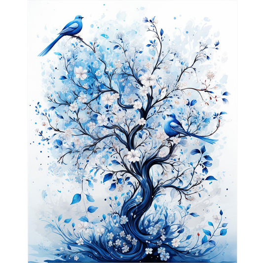 Blue Flower Tree - Full Round Drill Diamond Painting 40*50CM