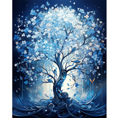 Blue Flower Tree - Full Round Drill Diamond Painting 40*50CM