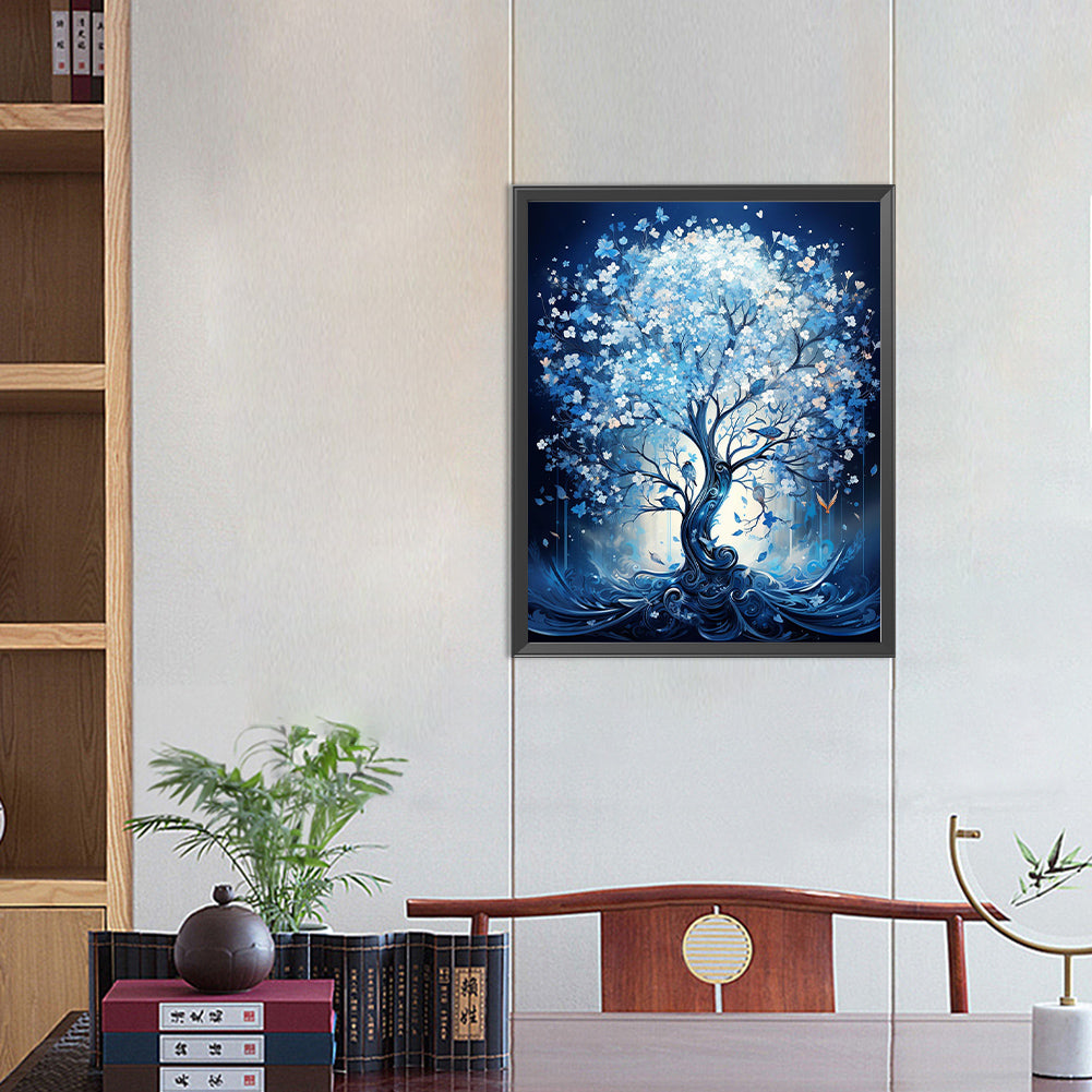 Blue Flower Tree - Full Round Drill Diamond Painting 40*50CM