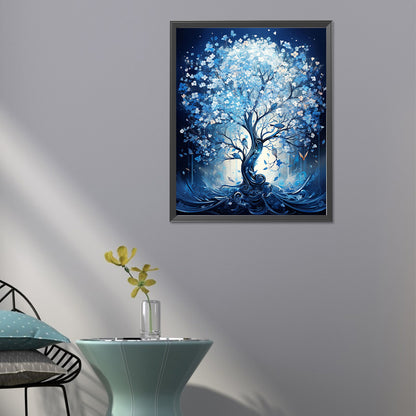 Blue Flower Tree - Full Round Drill Diamond Painting 40*50CM