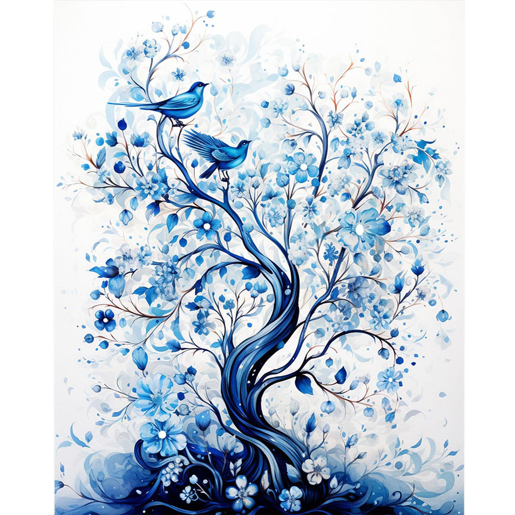 Blue Flower Tree - Full Round Drill Diamond Painting 40*50CM