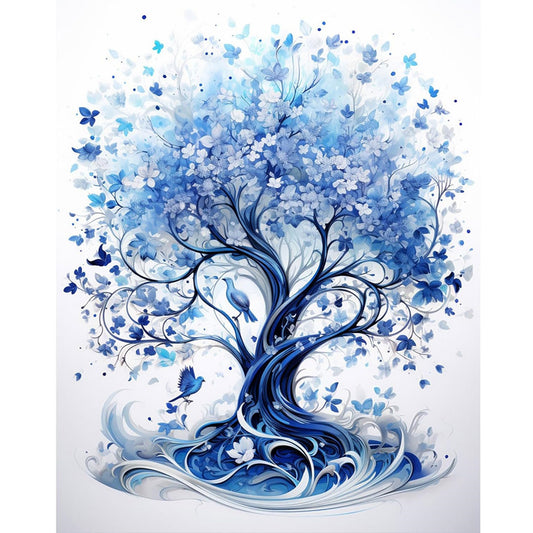 Blue Flower Tree - Full Round Drill Diamond Painting 40*50CM