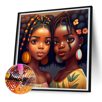 Black Girl - Full Round Drill Diamond Painting 30*30CM