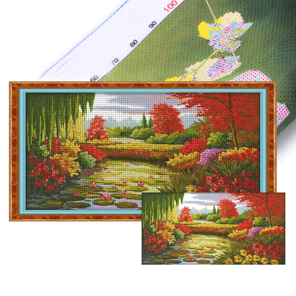 Autumn Colors Of Lotus Pond - 14CT Stamped Cross Stitch 103*58CM(Joy Sunday)