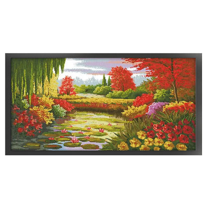 Autumn Colors Of Lotus Pond - 14CT Stamped Cross Stitch 103*58CM(Joy Sunday)