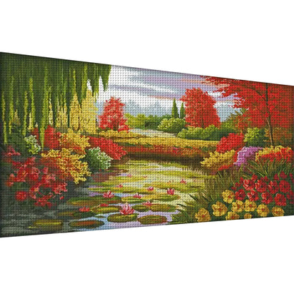 Autumn Colors Of Lotus Pond - 14CT Stamped Cross Stitch 103*58CM(Joy Sunday)