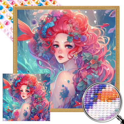 Red-Haired Mermaid - Full AB Round Drill Diamond Painting 40*40CM