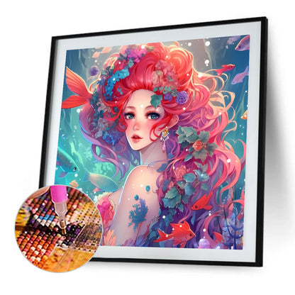 Red-Haired Mermaid - Full AB Round Drill Diamond Painting 40*40CM
