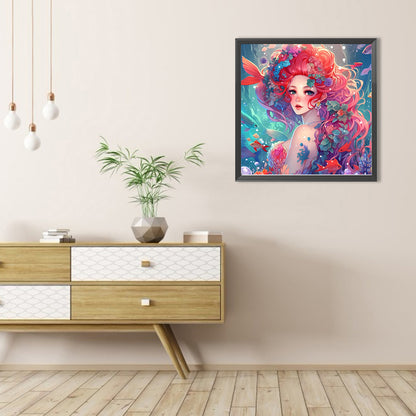 Red-Haired Mermaid - Full AB Round Drill Diamond Painting 40*40CM