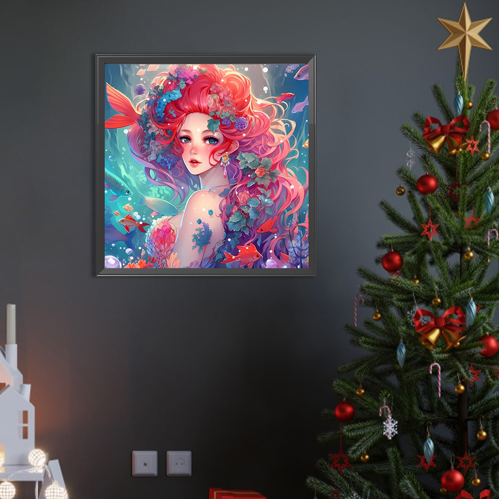 Red-Haired Mermaid - Full AB Round Drill Diamond Painting 40*40CM
