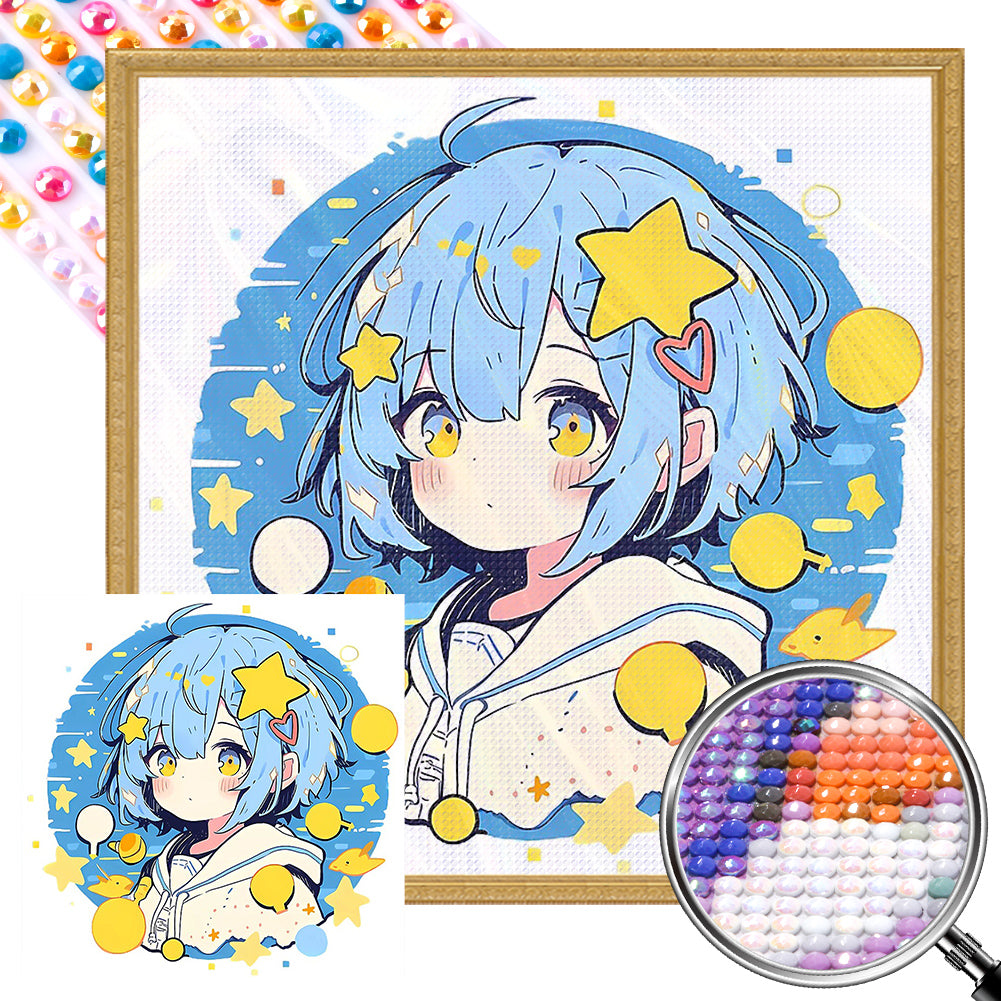 Blue-Haired Girl In Sailor Suit - Full AB Round Drill Diamond Painting 40*40CM