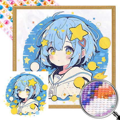 Blue-Haired Girl In Sailor Suit - Full AB Round Drill Diamond Painting 40*40CM