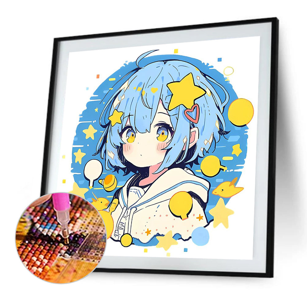 Blue-Haired Girl In Sailor Suit - Full AB Round Drill Diamond Painting 40*40CM