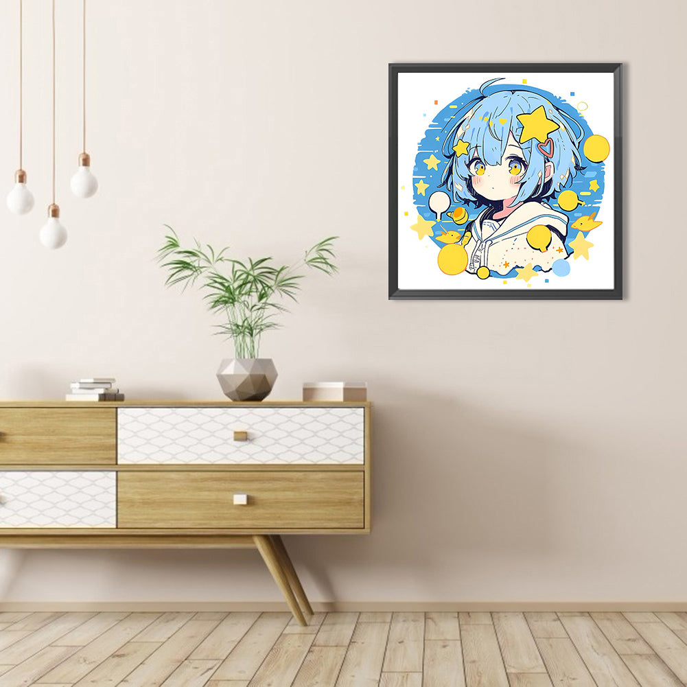 Blue-Haired Girl In Sailor Suit - Full AB Round Drill Diamond Painting 40*40CM