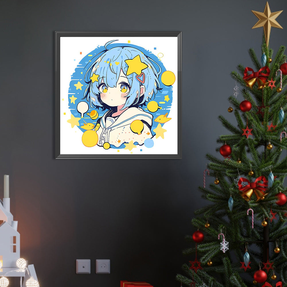 Blue-Haired Girl In Sailor Suit - Full AB Round Drill Diamond Painting 40*40CM