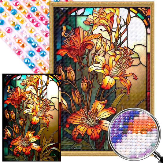 Lily Glass Painting - Full AB Round Drill Diamond Painting 40*60CM