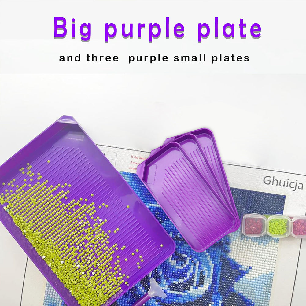 4 Set Large Diamond Art Painting Bead Sorting Trays for DIY Art Craft (Purple)