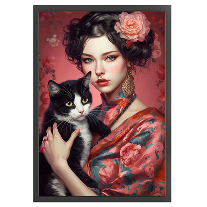 Girl And Cat - 11CT Stamped Cross Stitch 45*65CM
