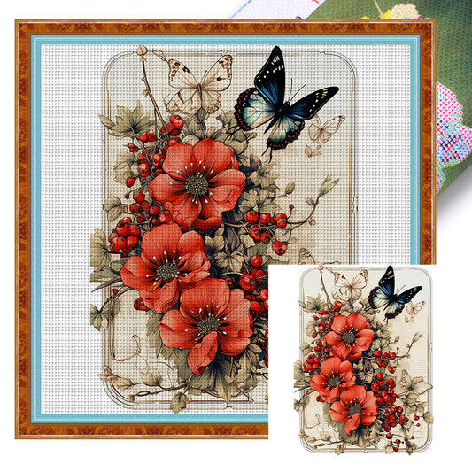 Poppies And Butterflies - 11CT Stamped Cross Stitch 40*40CM