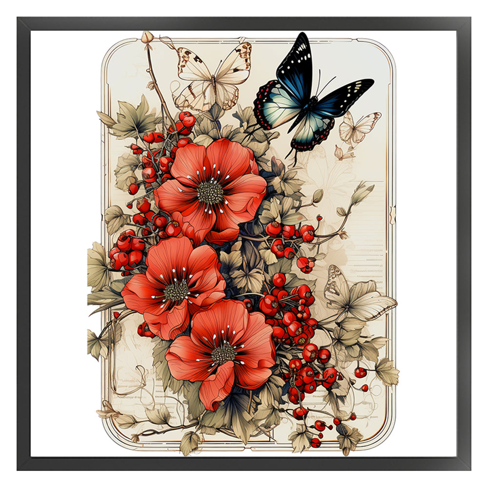 Poppies And Butterflies - 11CT Stamped Cross Stitch 40*40CM